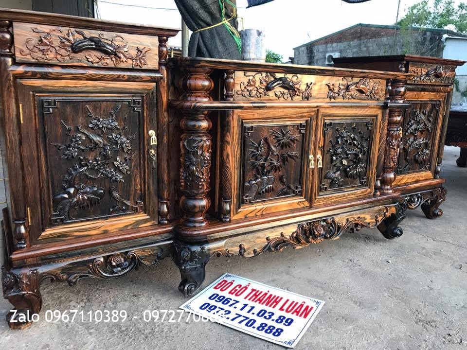 Tủ Tivi Gỗ Mun Hoa 4 Cánh Đục Tứ Quý::.