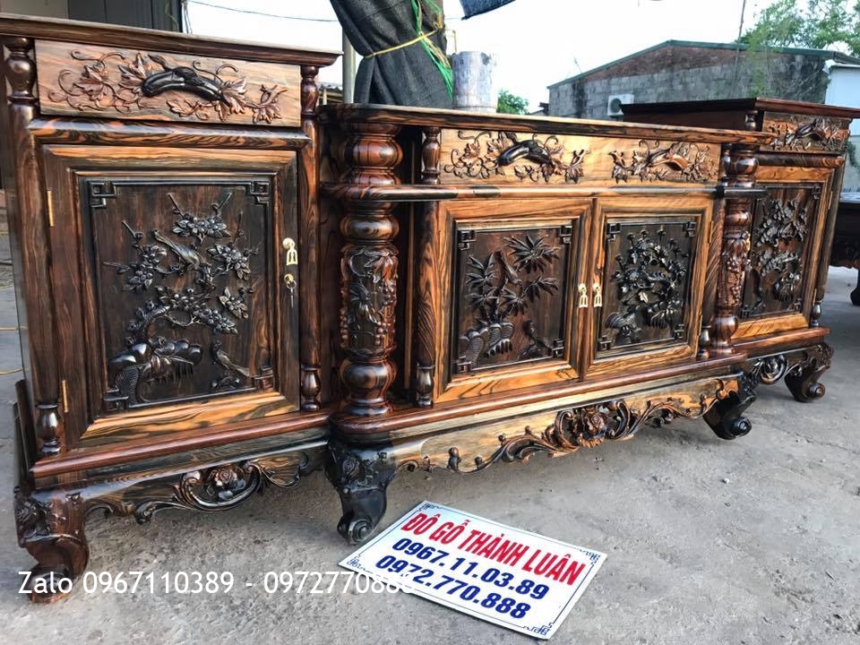 Tủ Tivi Gỗ Mun Hoa 4 Cánh Đục Tứ Quý::