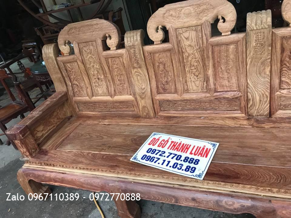 Bộ Bàn Ghế Như Ý Voi Tay Thẻ Bài Chân Cong Gỗ Hương Vân Đỏ Nam Phi Gồm 6 Món.