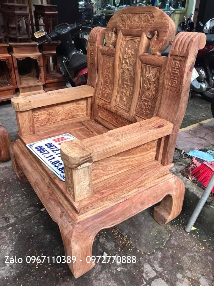 Bộ Bàn Ghế Như Ý Voi Tay Thẻ Bài Chân Cong Gỗ Hương Vân Đỏ Nam Phi Gồm 6 Món::.