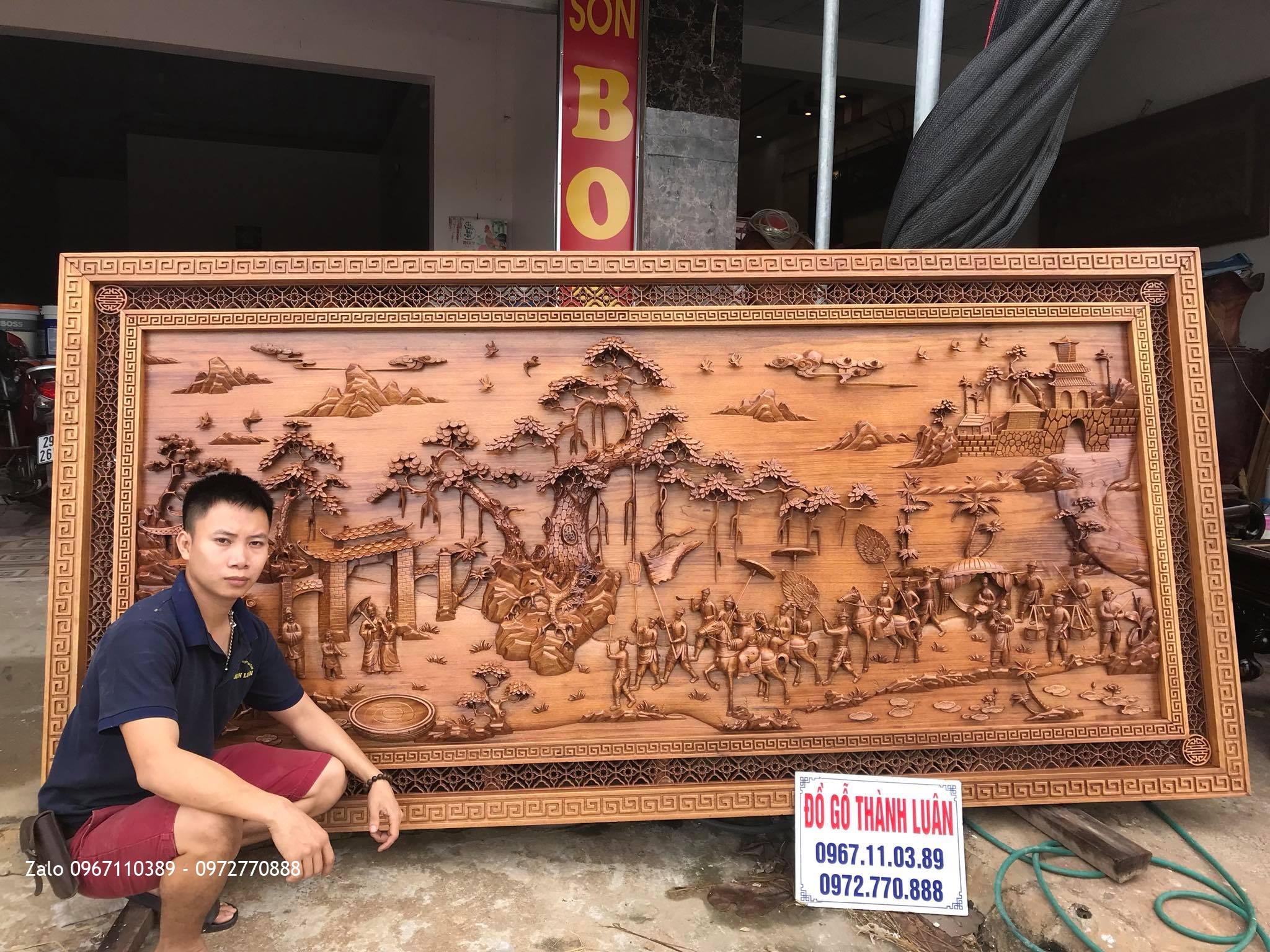 Tranh Vinh Quy Bái Tổ Gỗ Gụ Đục Nối 4D VÍP. A Tuấn Anh Lĩnh Nam HN.