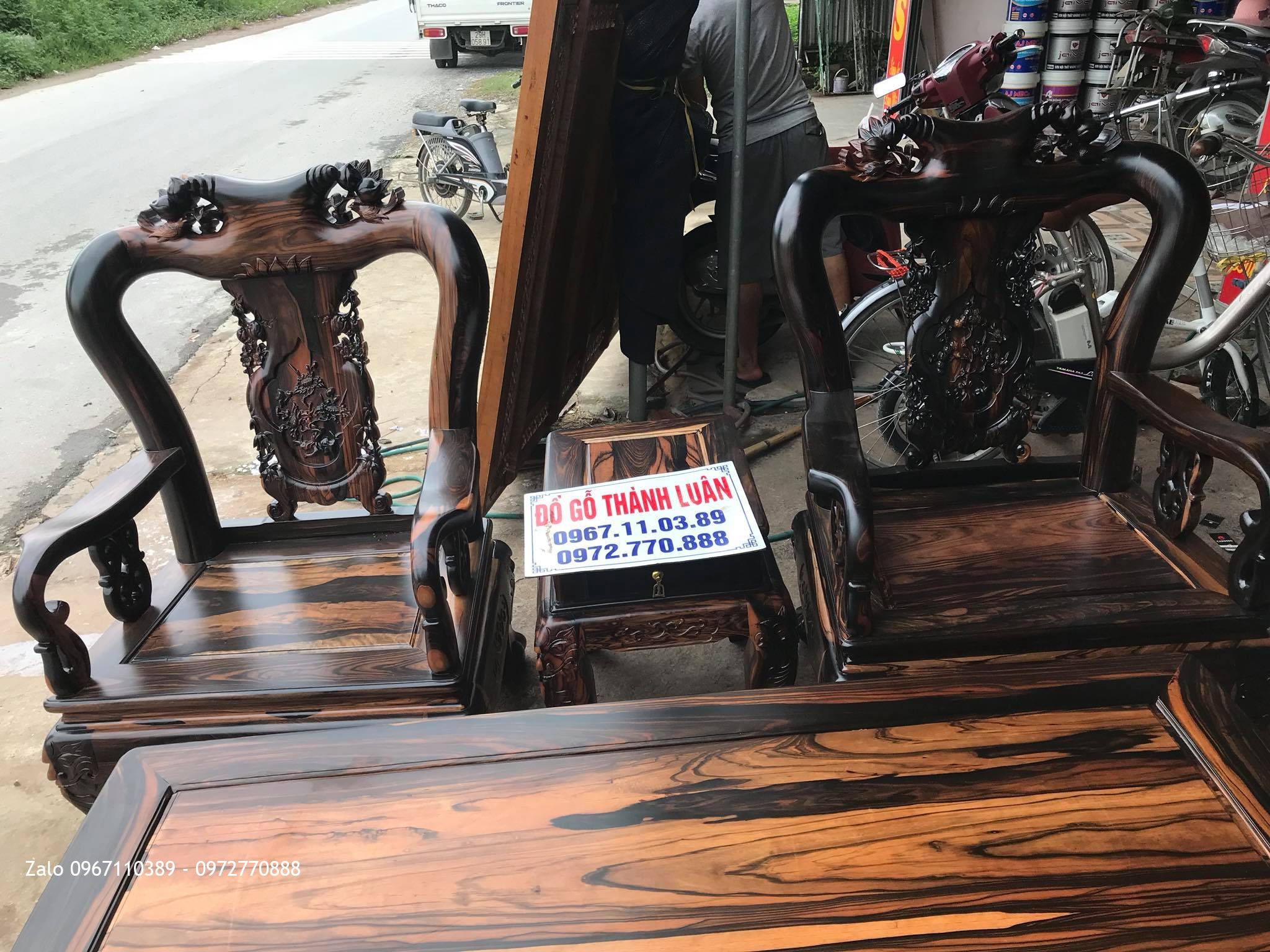 Bộ Ghế Minh Quốc Đào Chim Gỗ Mun Cột 10. A Dũng Hoàng Mai HN