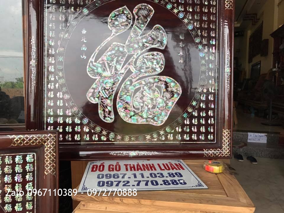 Tranh Chữ PHÚC Gỗ Gụ Khảm Ốc Singapore.