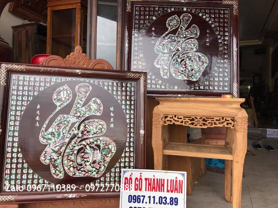 Tranh Chữ PHÚC Gỗ Gụ Khảm Ốc Singapore..,