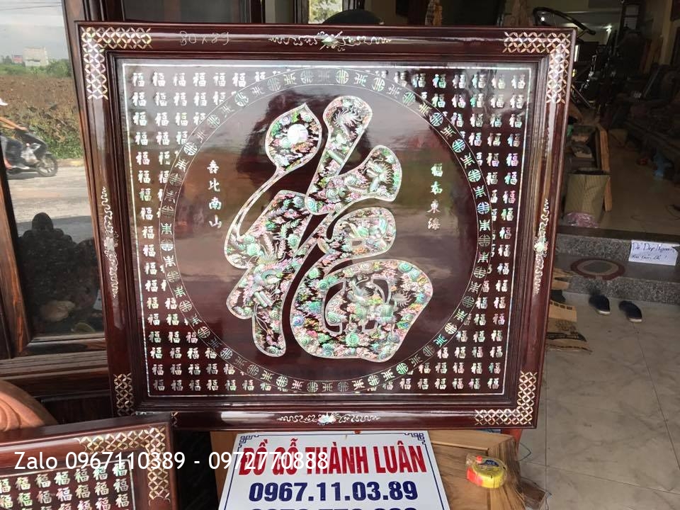 Tranh Chữ PHÚC Gỗ Gụ Khảm Ốc Singapore...