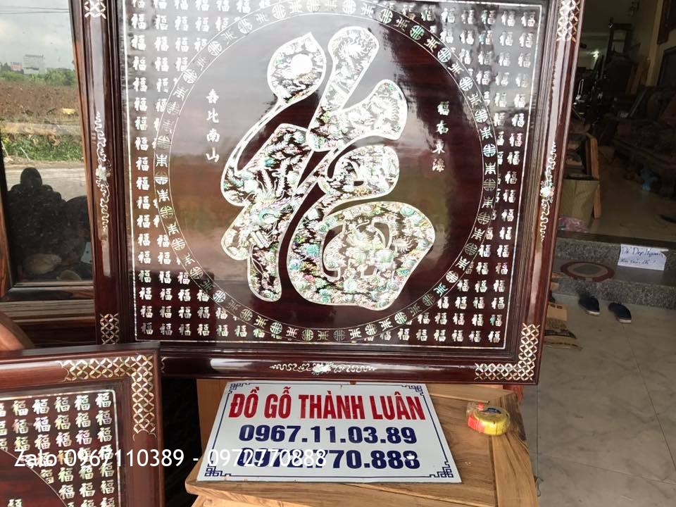 Tranh Chữ PHÚC Gỗ Gụ Khảm Ốc Singapore..