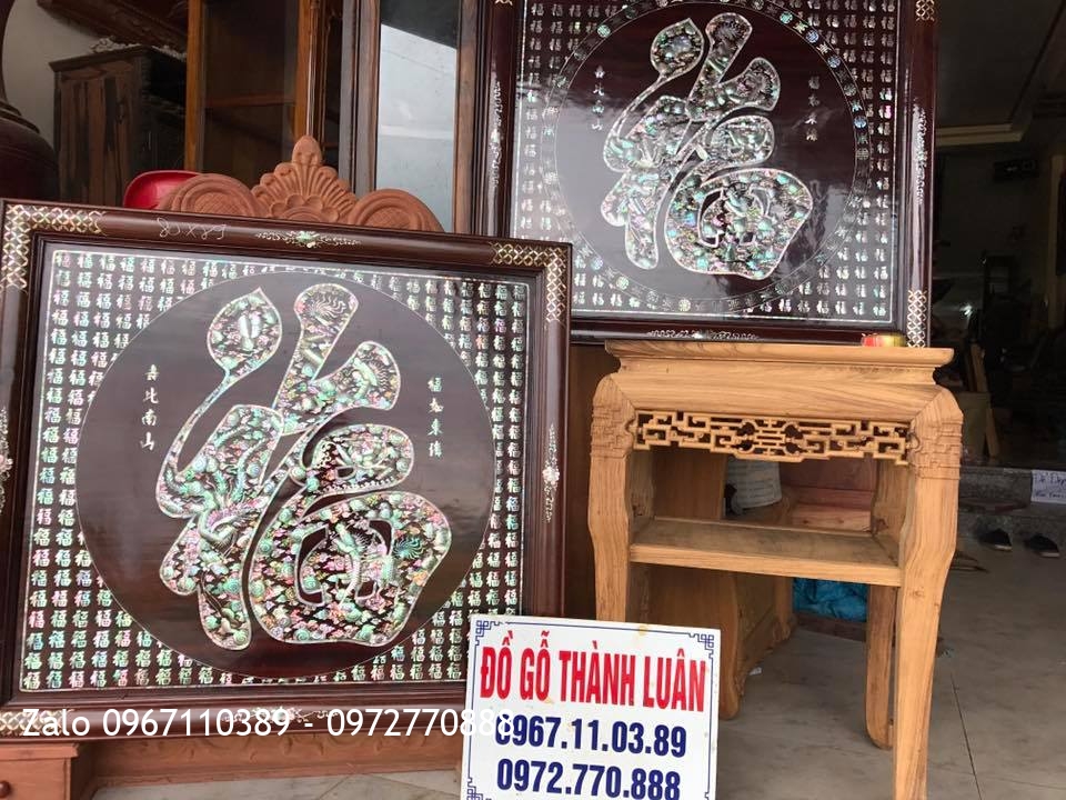 Tranh Chữ PHÚC Gỗ Gụ Khảm Ốc Singapore..: