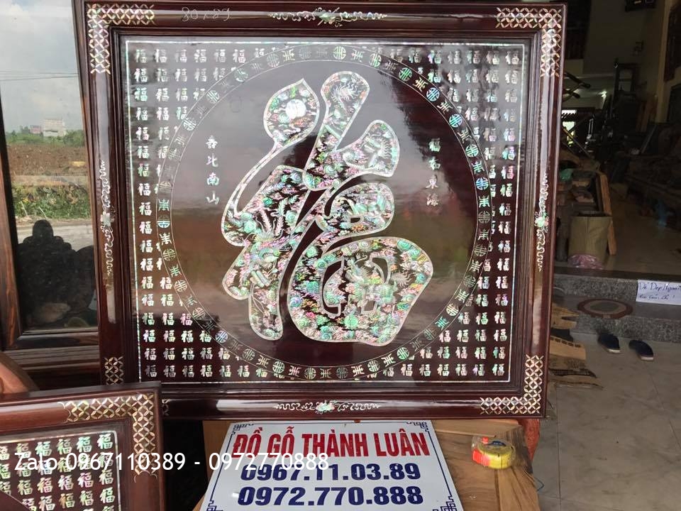 Tranh Chữ PHÚC Gỗ Gụ Khảm Ốc Singapore.