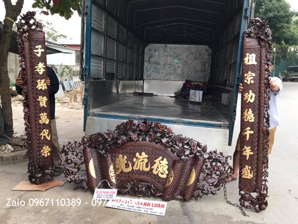 Bộ Cuốn Thư Câu Đối Gỗ Gụ Dát Vàng 9999