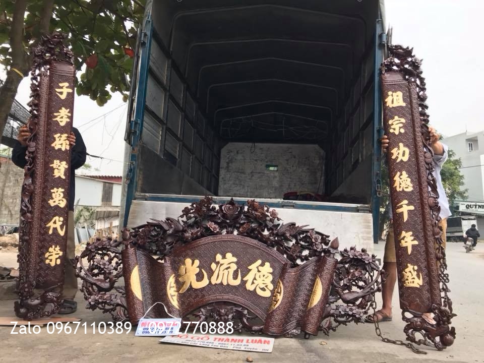 Bộ Cuốn Thư Câu Đối Gỗ Gụ Dát Vàng 9999