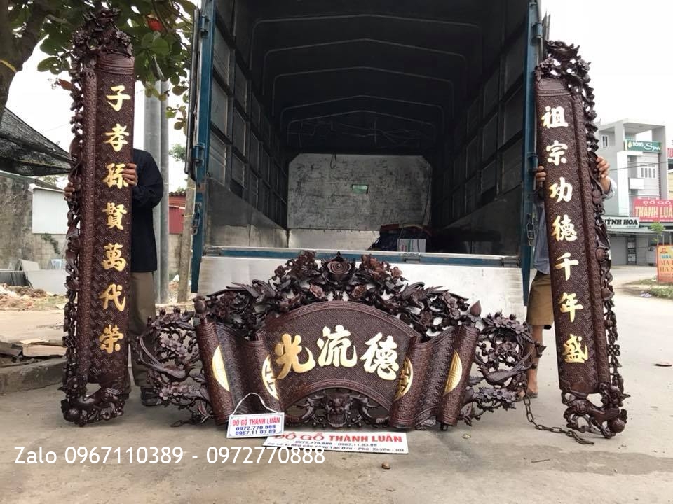 Bộ Cuốn Thư Câu Đối Gỗ Gụ Dát Vàng 9999::