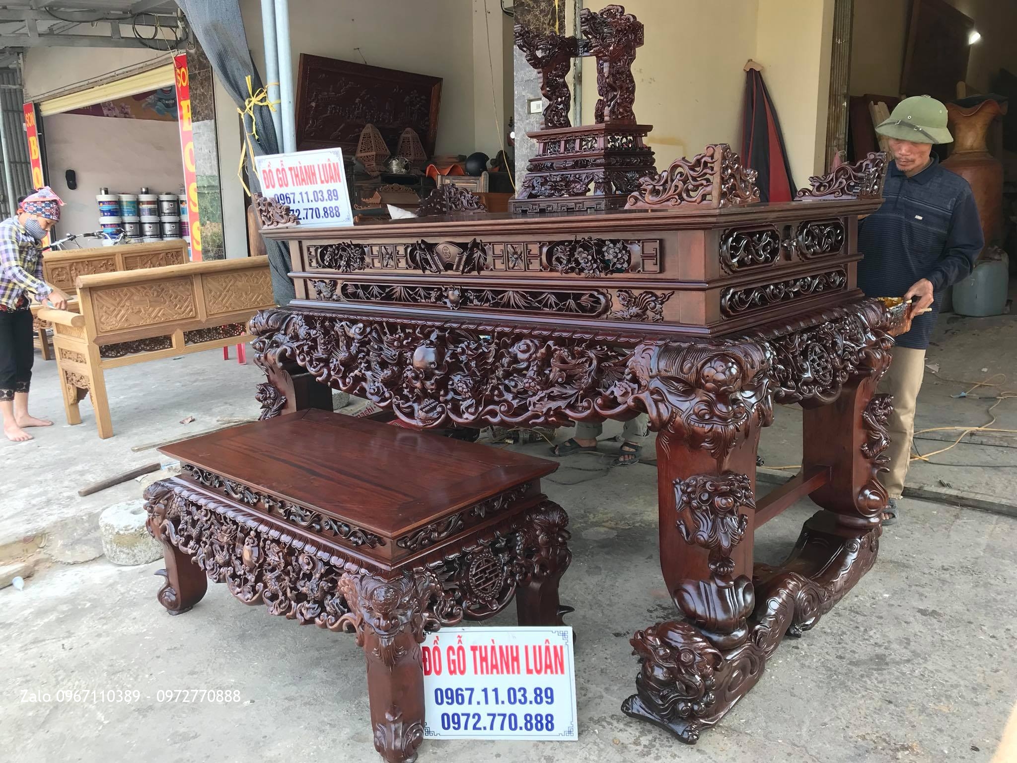 Bộ Sập Thờ Tứ Linh Nghê Trầu Siêu Khủng Gỗ Gụ. Chú Báu Hà Nam,