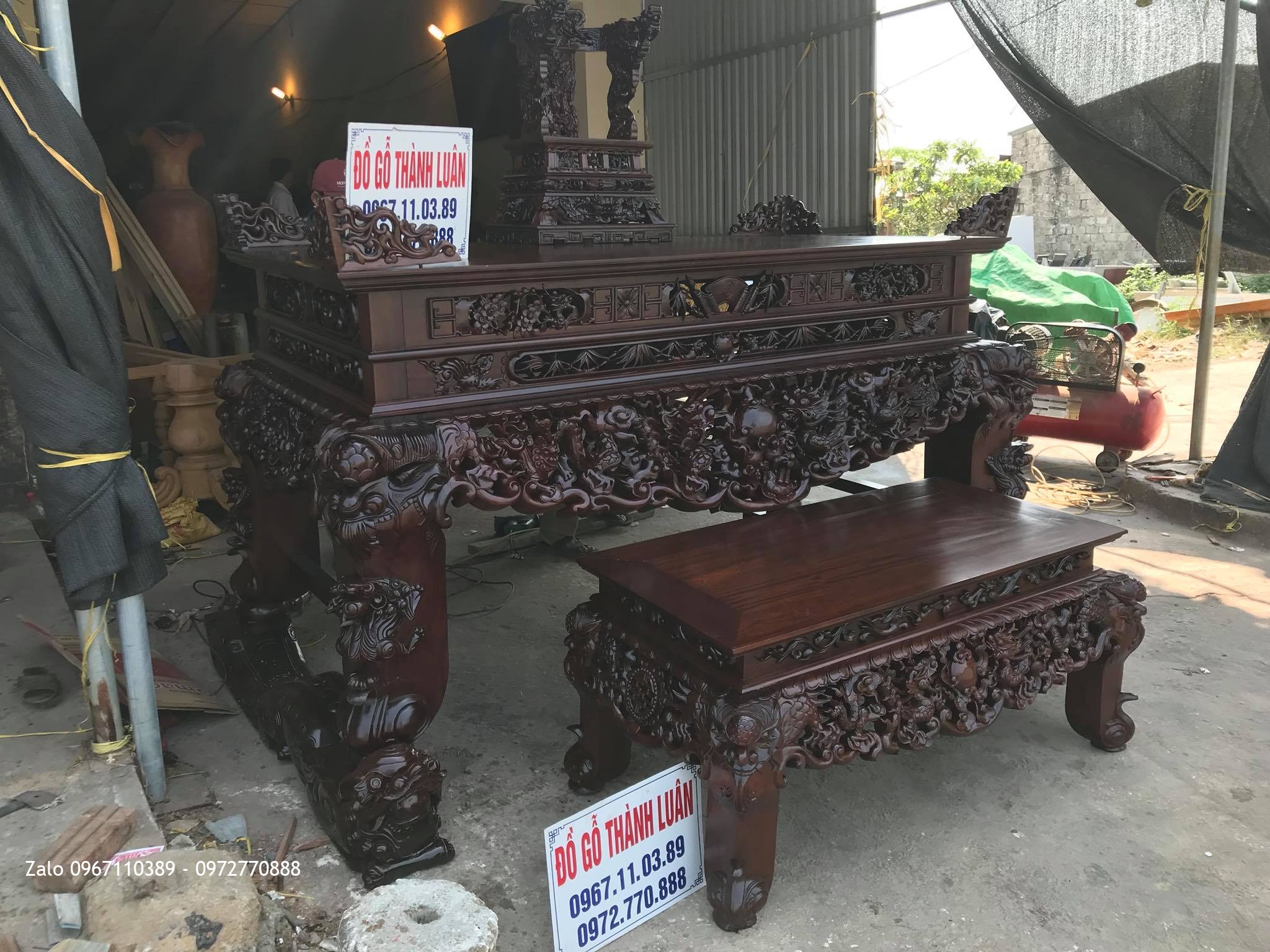 Bộ Sập Thờ Tứ Linh Nghê Trầu Siêu Khủng Gỗ Gụ. Chú Báu Hà Nam.