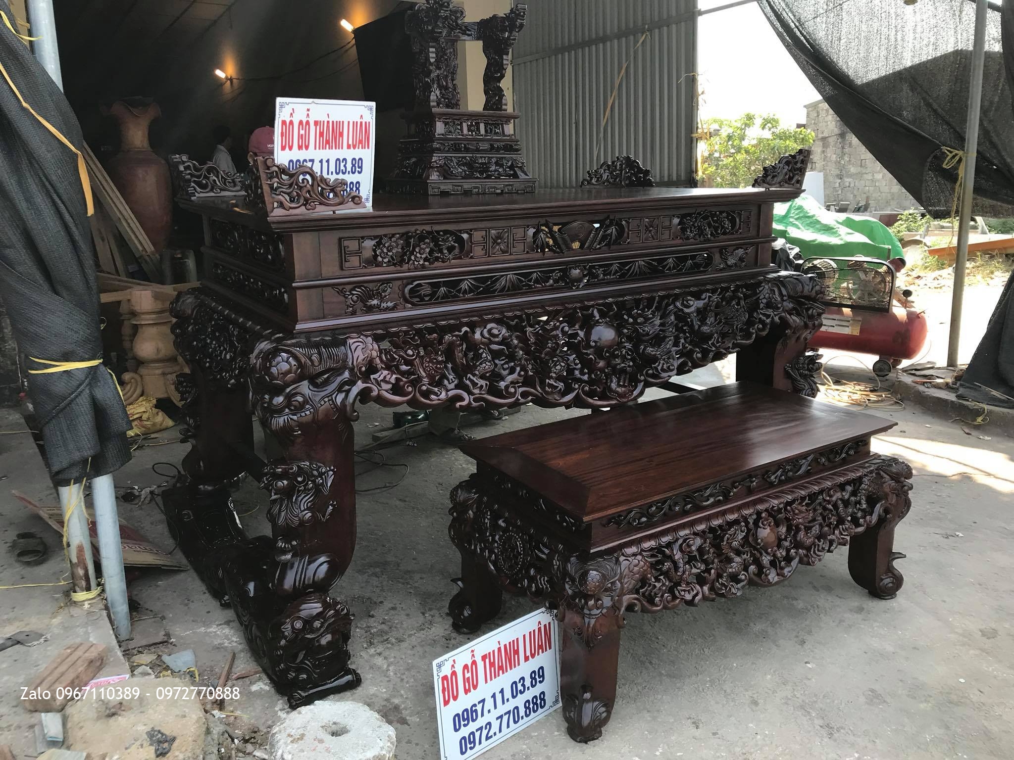 Bộ Sập Thờ Tứ Linh Nghê Trầu Siêu Khủng Gỗ Gụ. Chú Báu Hà Nam.