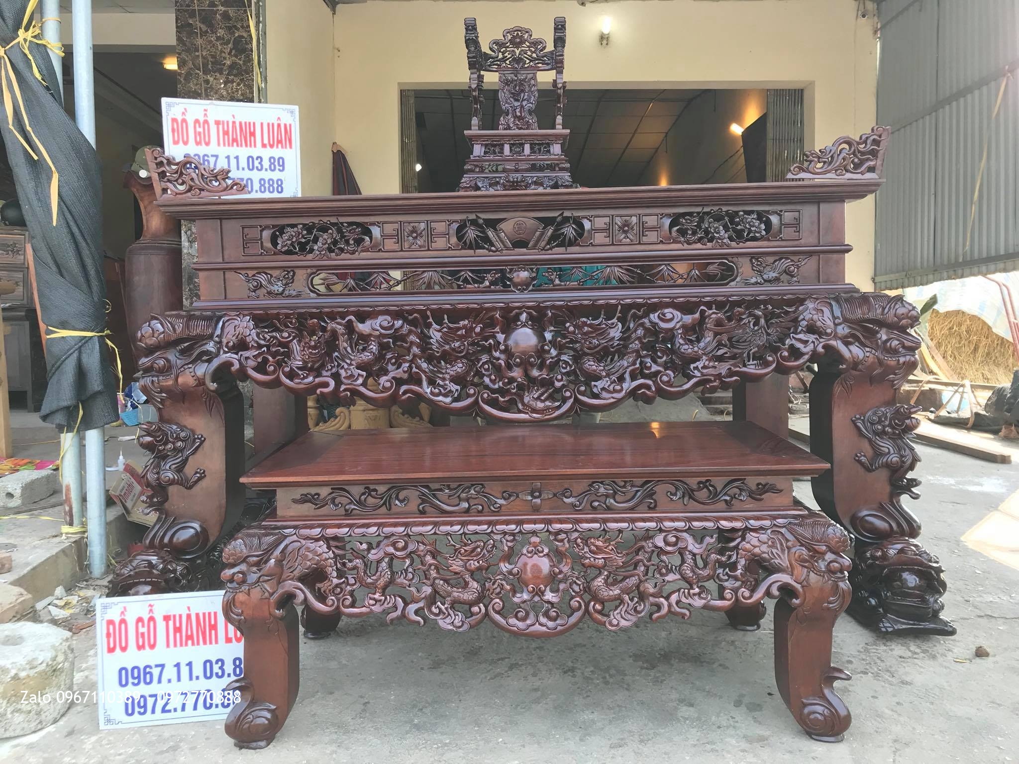 Bộ Sập Thờ Tứ Linh Nghê Trầu Siêu Khủng Gỗ Gụ. Chú Báu Hà Nam.