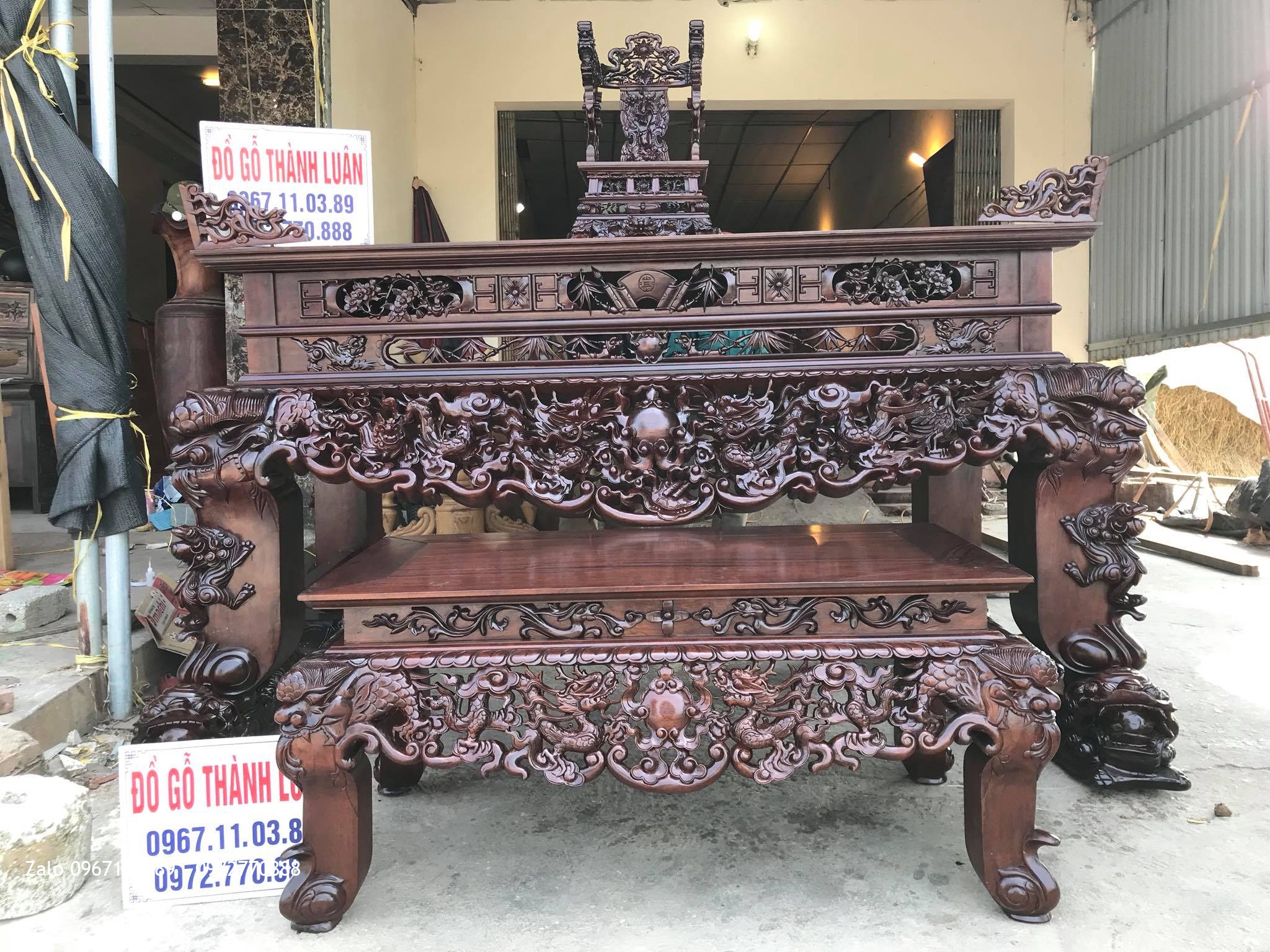 Bộ Sập Thờ Tứ Linh Nghê Trầu Siêu Khủng Gỗ Gụ. Chú Báu Hà Nam.