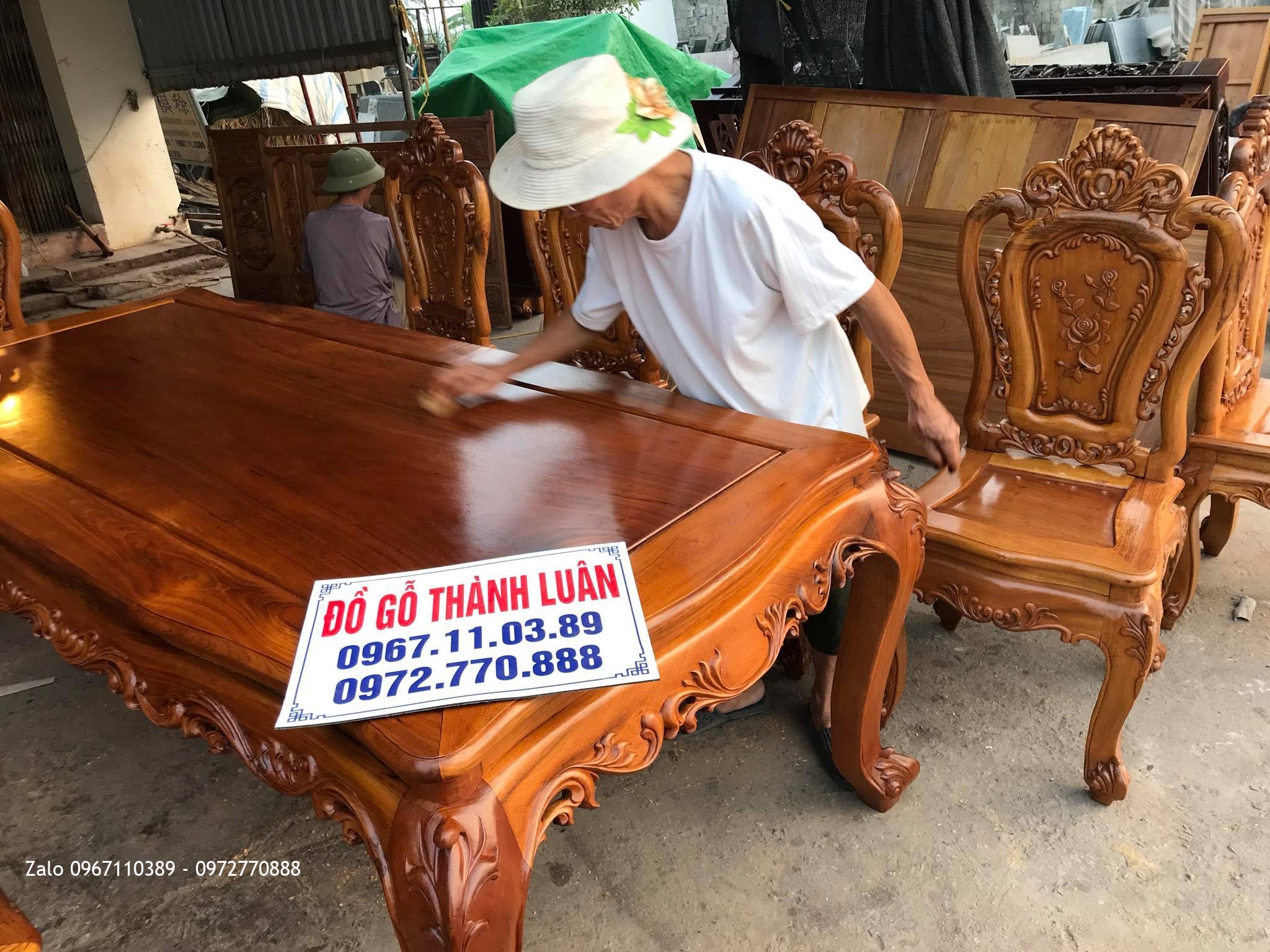 Bộ Bàn Ghế Ăn Mẫu Hoa Lan Tây Víp Gỗ Gụ VIP. A Trung Long Biên HN,,