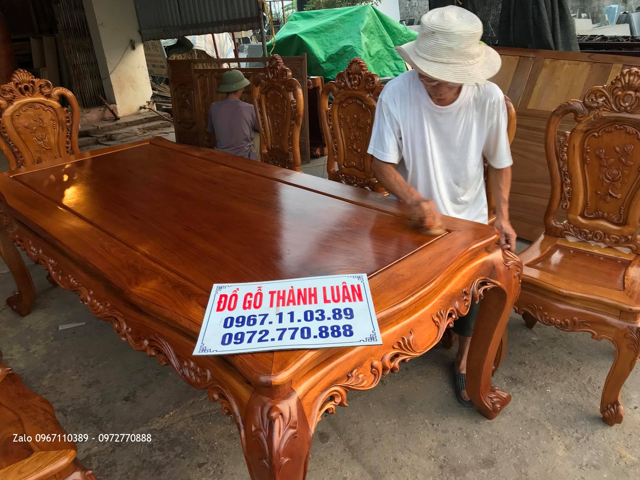 Bộ Bàn Ghế Ăn Mẫu Hoa Lan Tây Víp Gỗ Gụ VIP. A Trung Long Biên HN,,