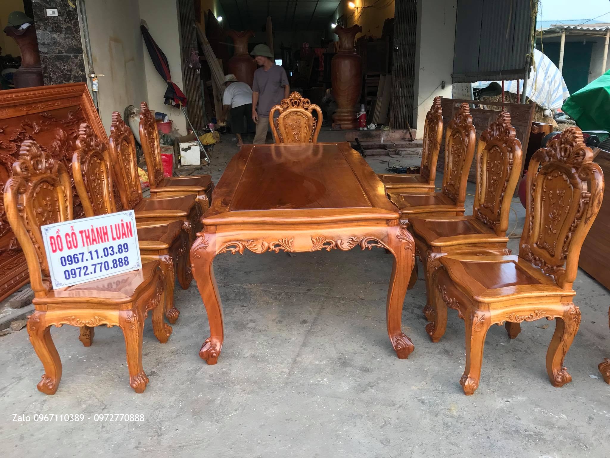 Bộ Bàn Ghế Ăn Mẫu Hoa Lan Tây Víp Gỗ Gụ VIP. A Trung Long Biên HN,,