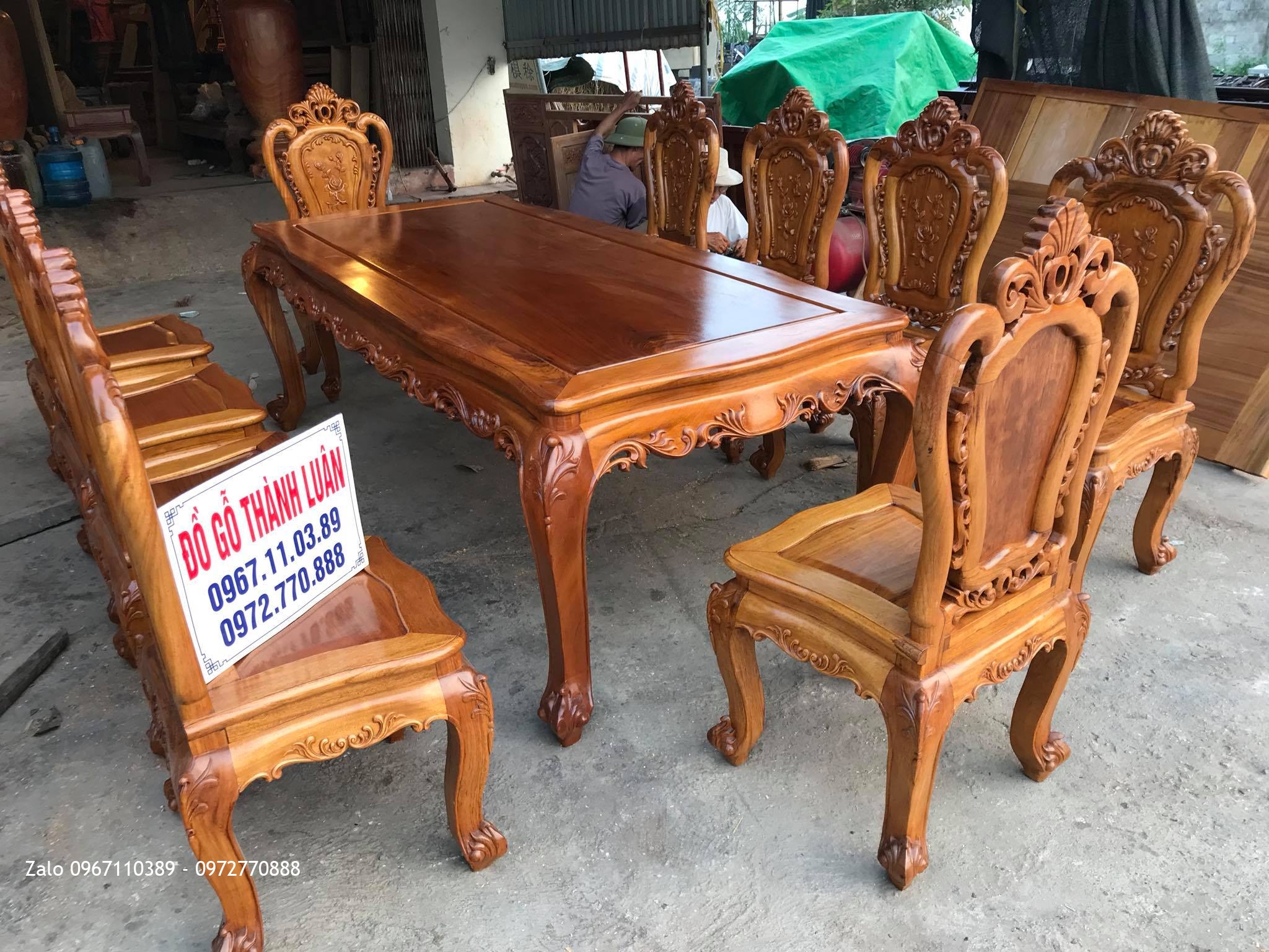 Bộ Bàn Ghế Ăn Mẫu Hoa Lan Tây Víp Gỗ Gụ VIP. A Trung Long Biên HN.