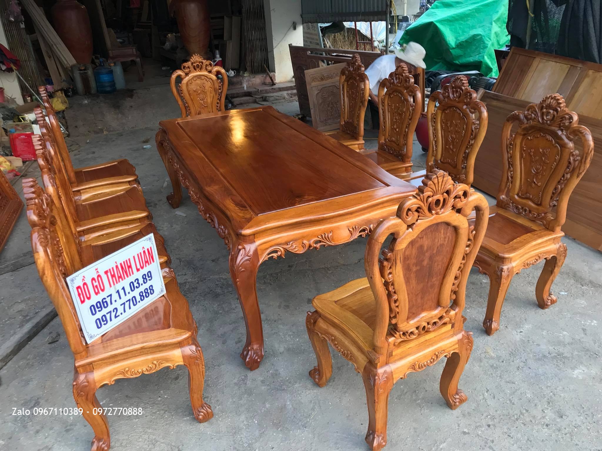 Bộ Bàn Ghế Ăn Mẫu Hoa Lan Tây Víp Gỗ Gụ VIP. A Trung Long Biên HN.