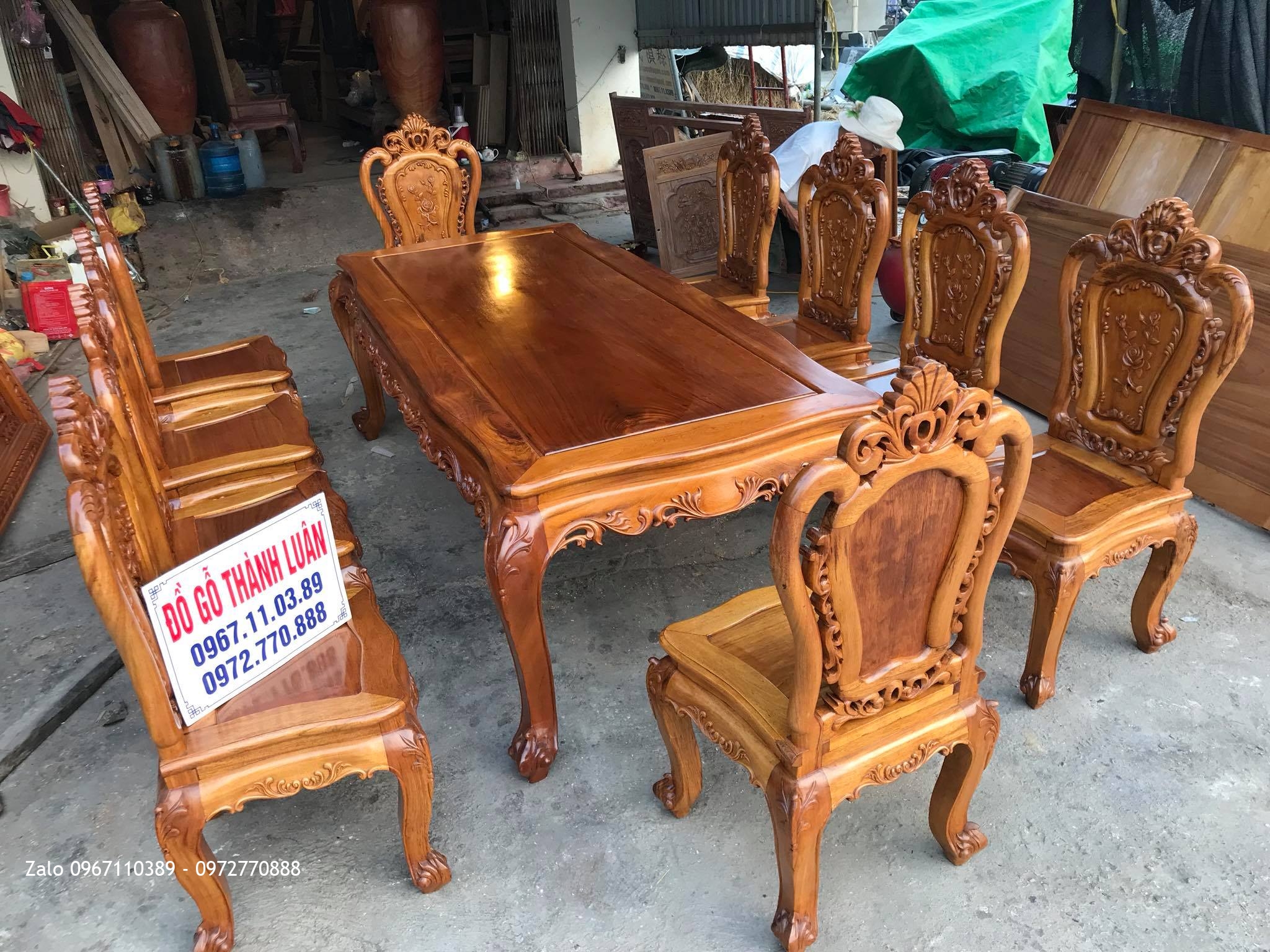 Bộ Bàn Ghế Ăn Mẫu Hoa Lan Tây Víp Gỗ Gụ VIP. A Trung Long Biên HN.