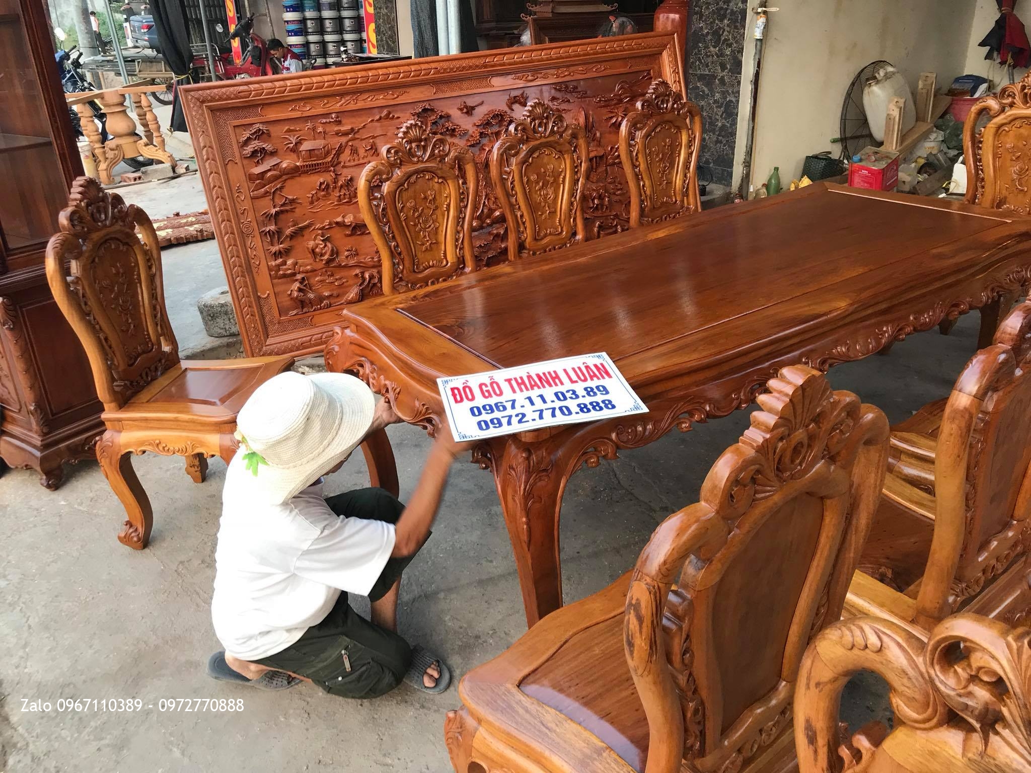 Bộ Bàn Ghế Ăn Mẫu Hoa Lan Tây Víp Gỗ Gụ VIP. A Trung Long Biên HN.:.