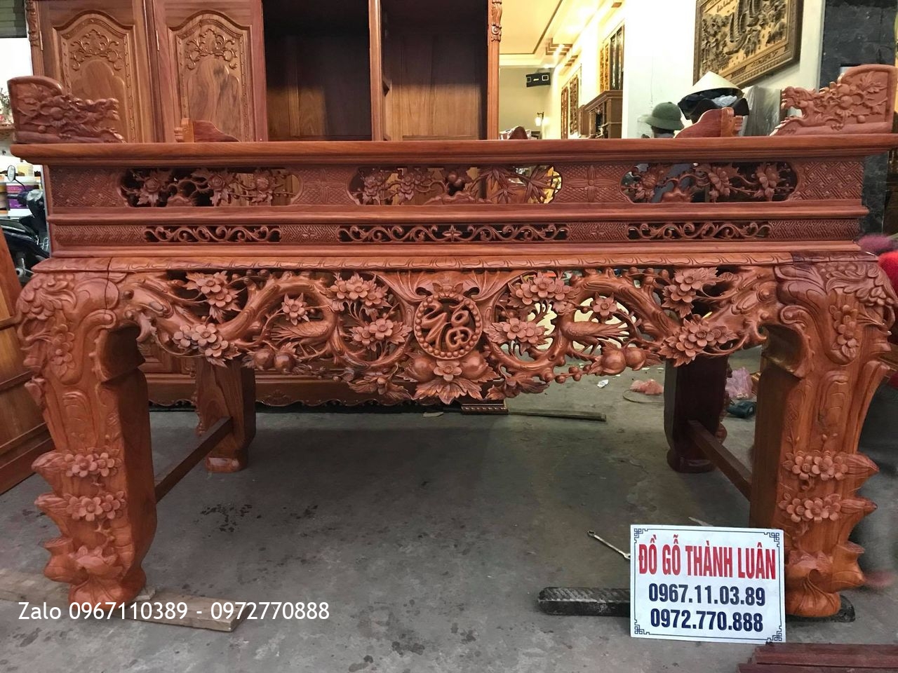 Sập Thờ Mai Điểu Gỗ Gõ Đỏ Nam Phi. A Quang Lạng Sơn