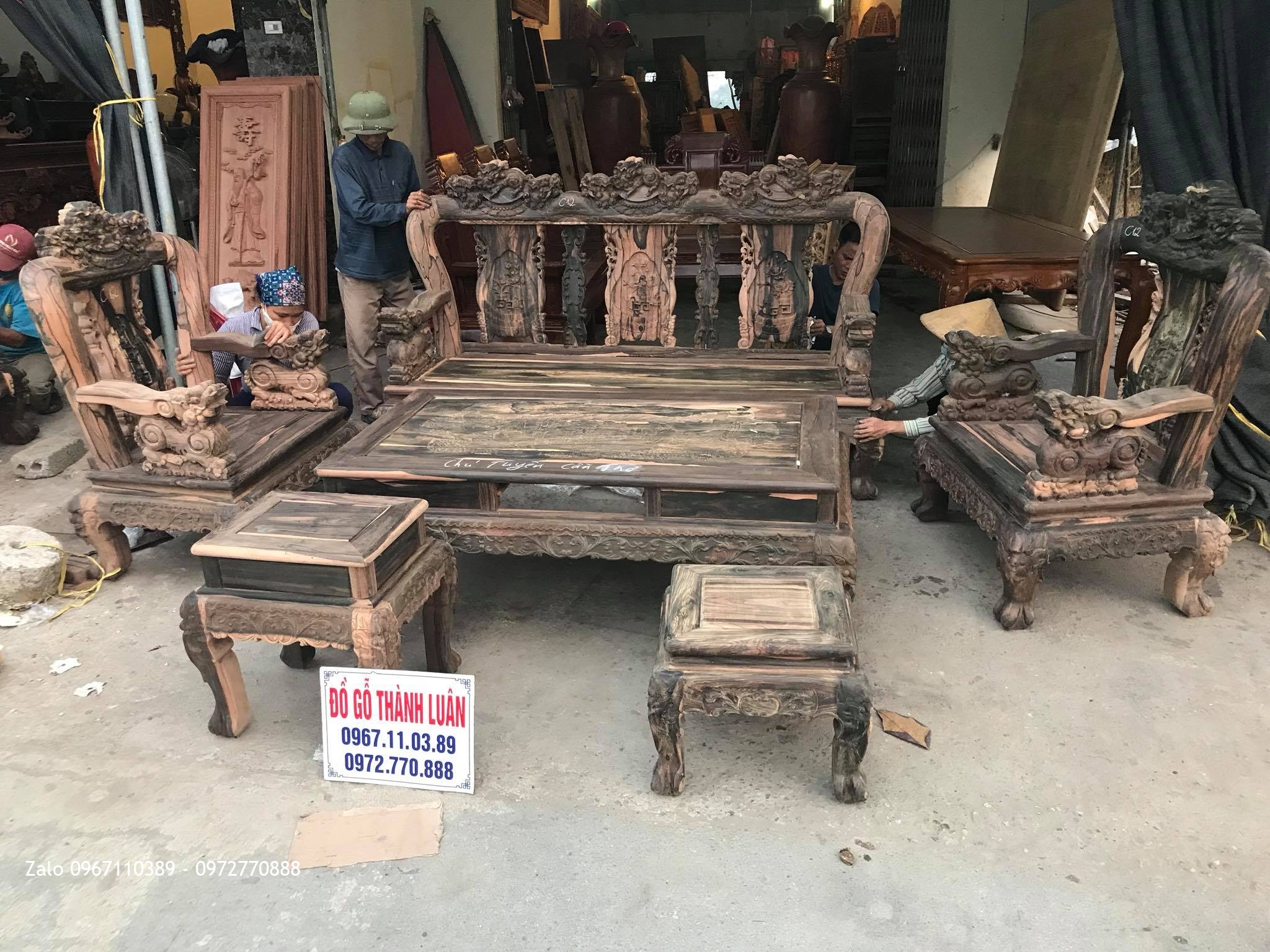 Bộ Bàn Ghế Minh Nghê Gỗ Mun C13 Gồm 6 Món VÍP. Chú Tuyên Cần Thơ.