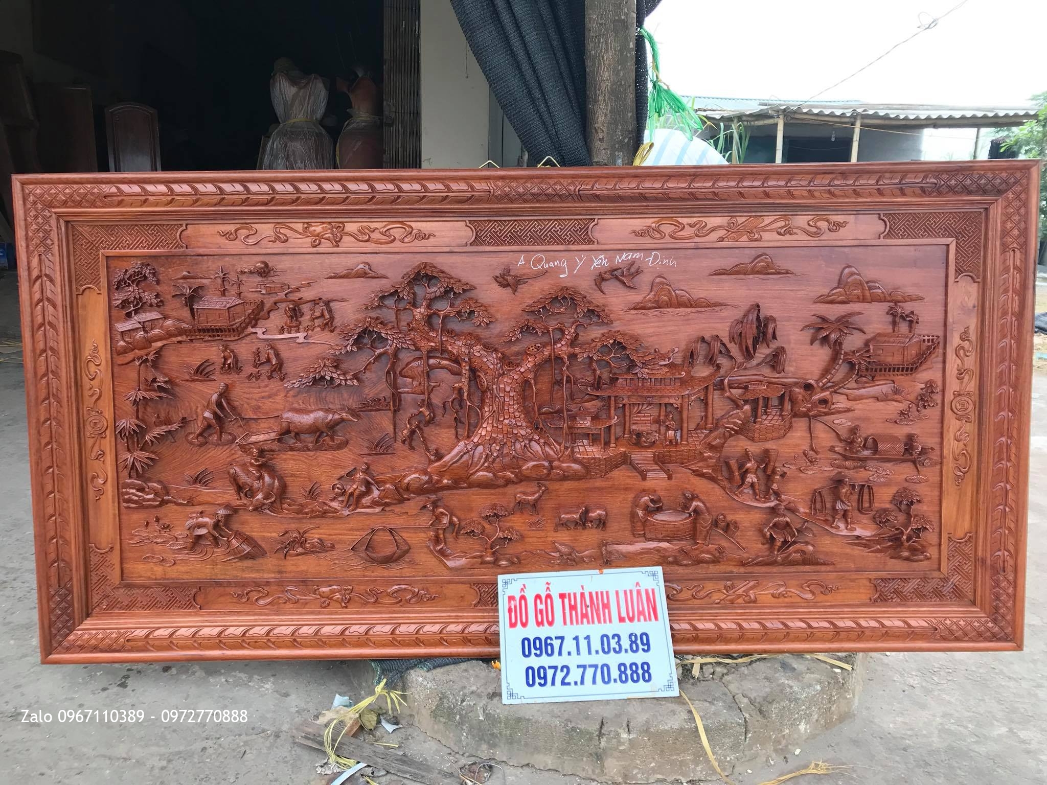 Tranh Đồng Quê Gỗ Hương Đá Nam Phi. A Quang Ý Yên Nam Định