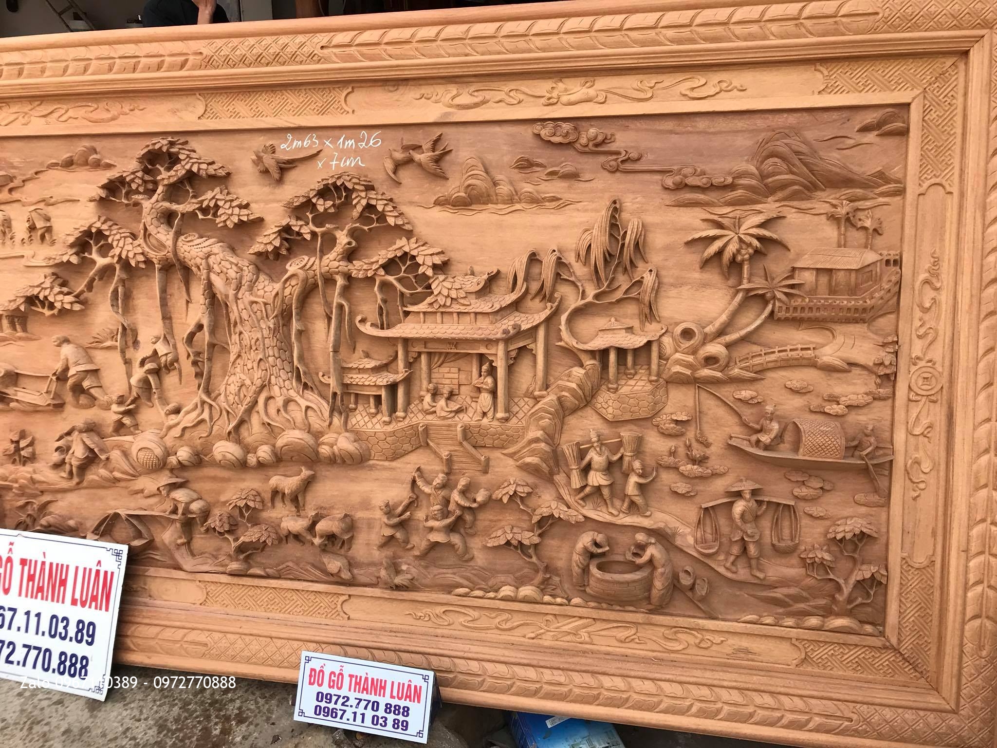 Tranh Đồng Quê Gỗ Gõ Đỏ Nam Phi 2m63 x 1m26 x 8cm.