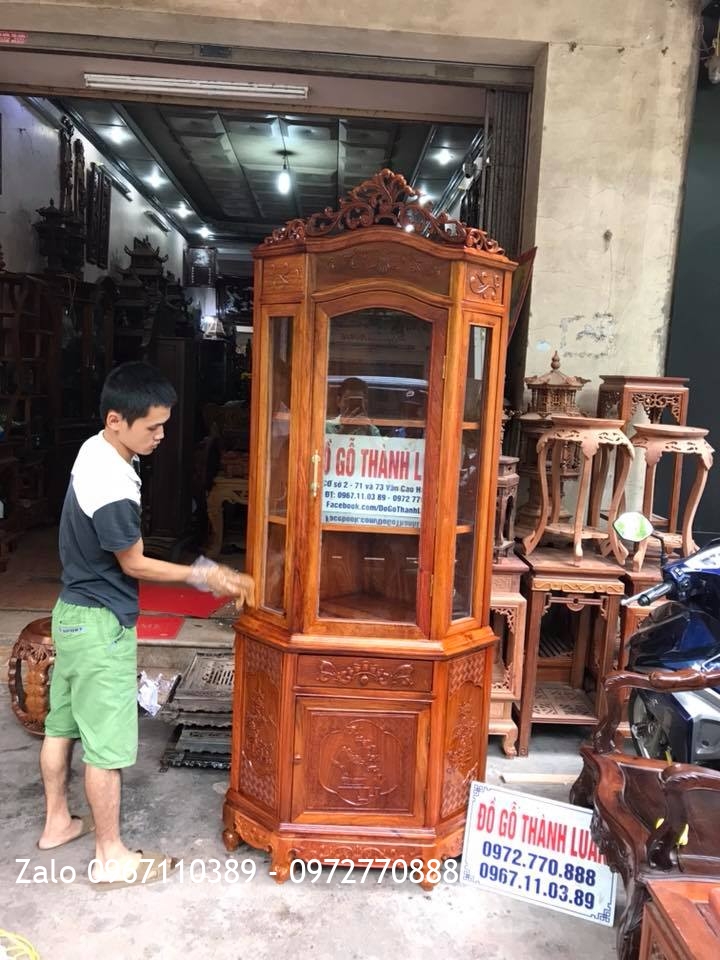 Tủ Rượu Góc Gỗ Hương Đỏ Lào.