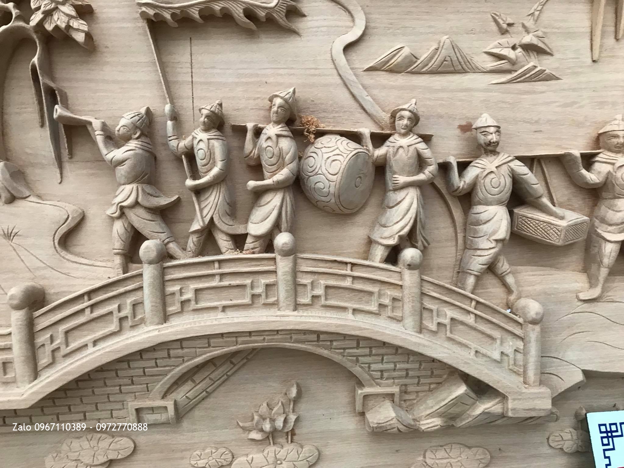 Tranh Gỗ Vinh Quy Bái Tổ Gỗ Gõ Đỏ,.