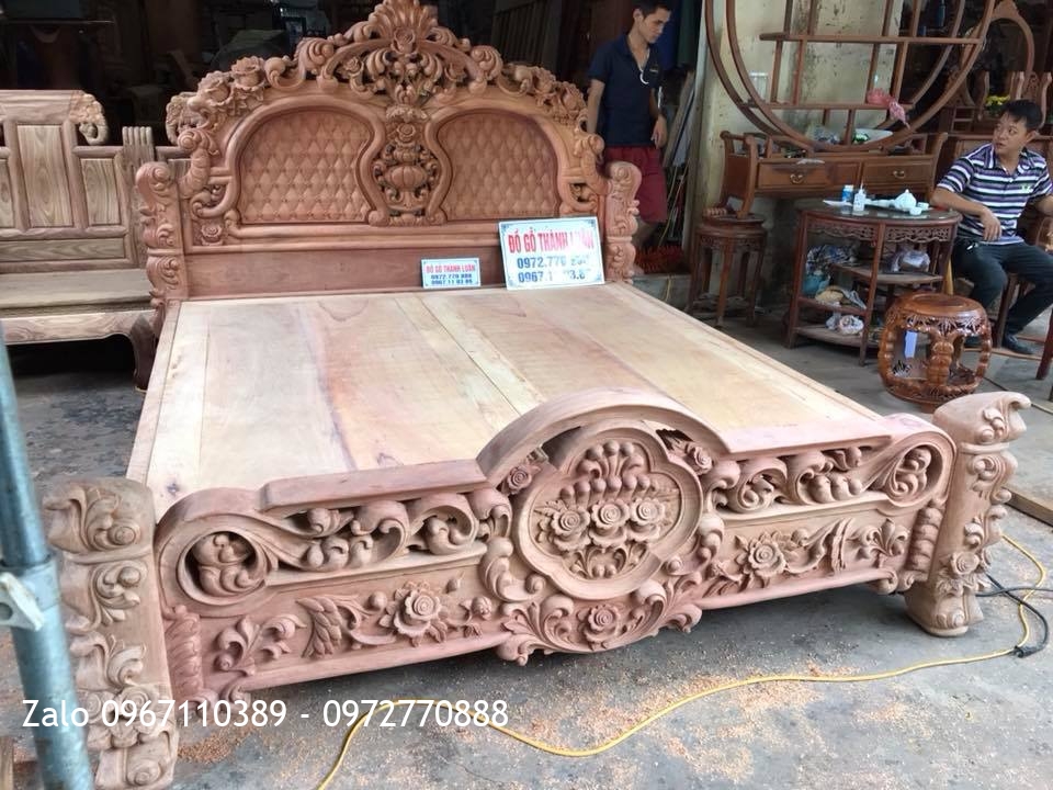 2 Giường Hoa Hồng Gỗ Hương Đỏ Lào 1m8-2m.