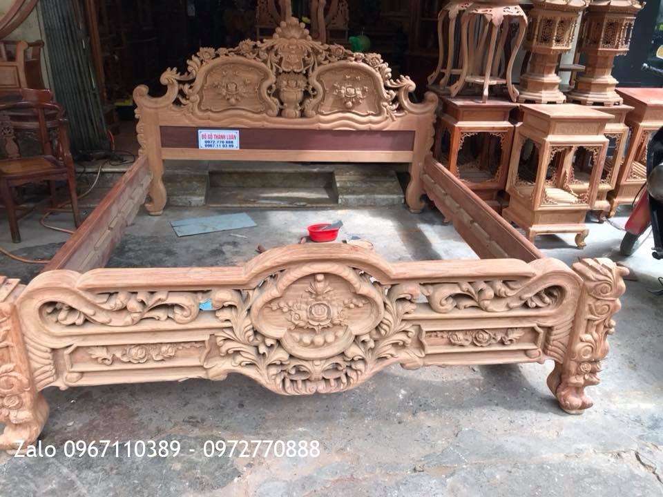 2 Giường Hoa Hồng Gỗ Hương Đỏ Lào 1m8-2m..