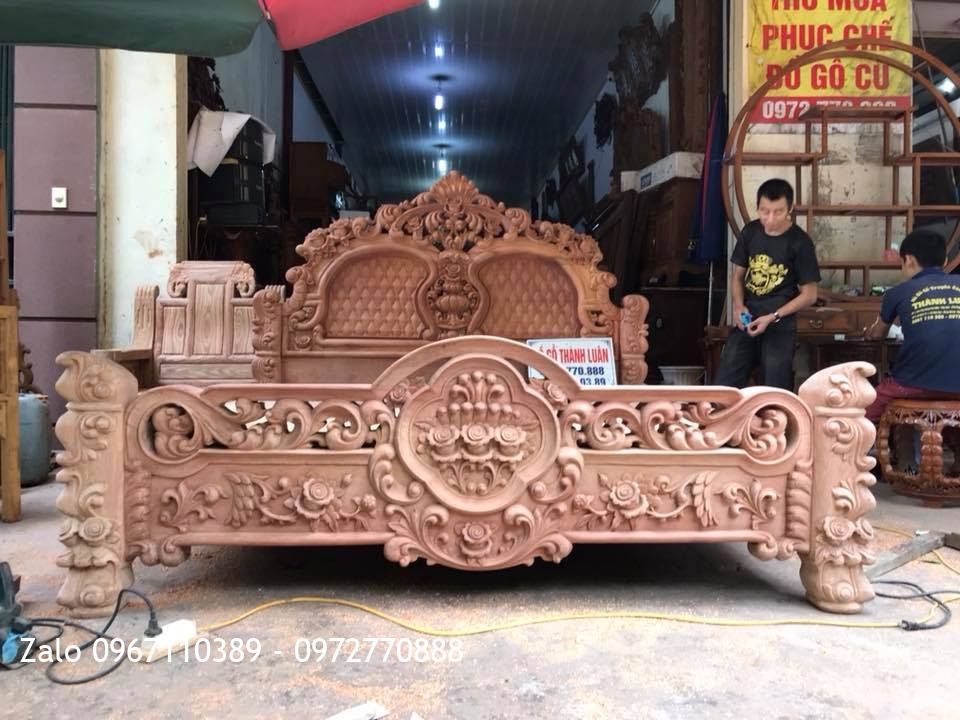 2 Giường Hoa Hồng Gỗ Hương Đỏ Lào 1m8-2m..