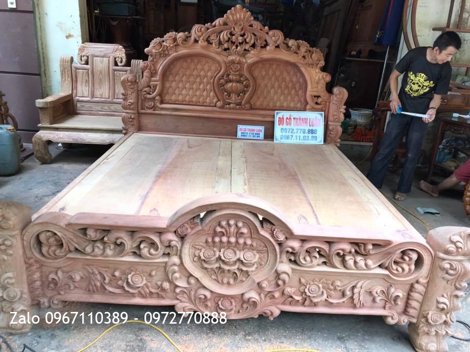 2 Giường Hoa Hồng Gỗ Hương Đỏ Lào 1m8-2m..