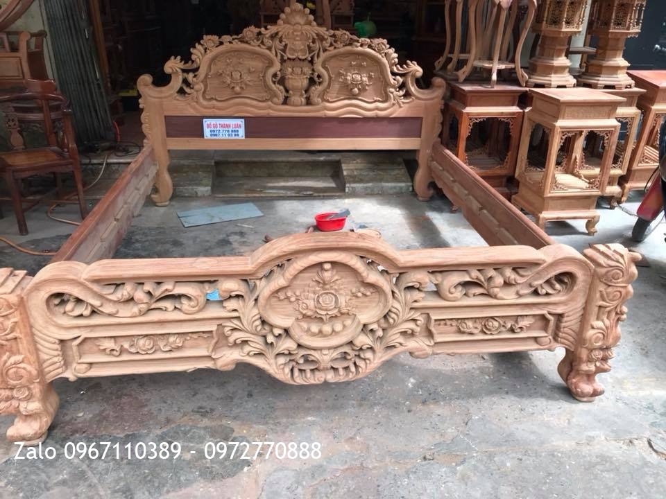 2 Giường Hoa Hồng Gỗ Hương Đỏ Lào 1m8-2m..