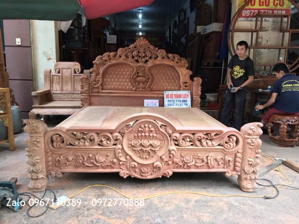 2 Giường Hoa Hồng Gỗ Hương Đỏ Lào 1m8-2m.