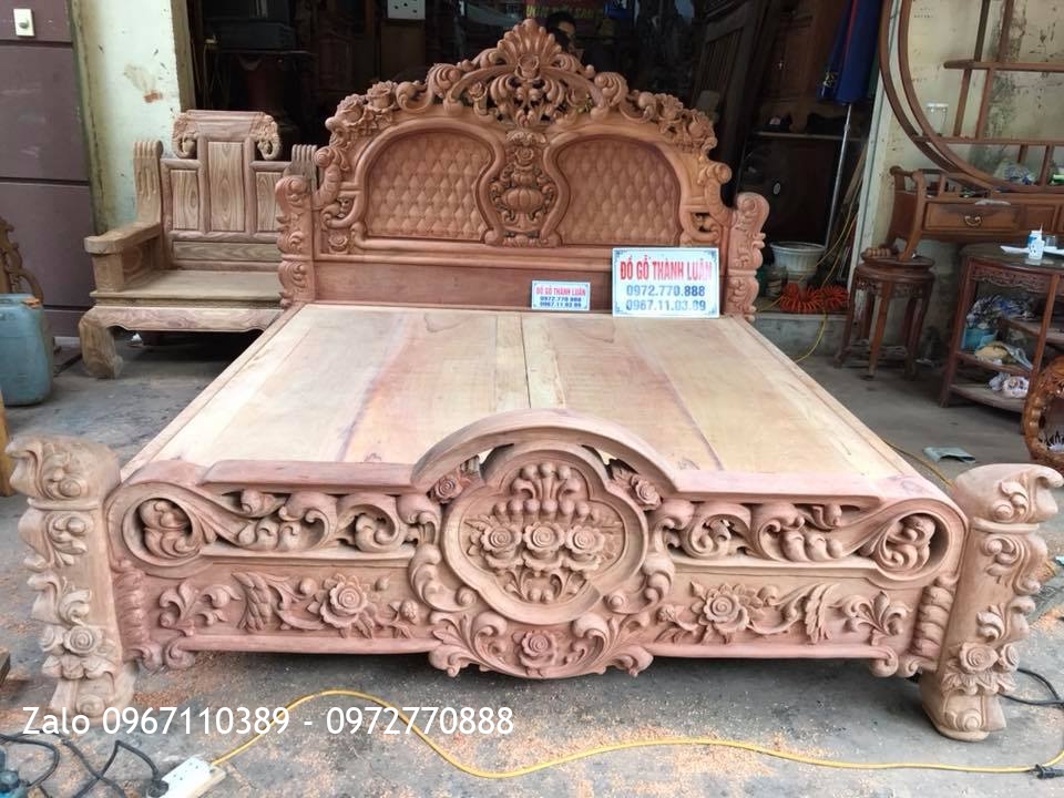 2 Giường Hoa Hồng Gỗ Hương Đỏ Lào 1m8-2m
