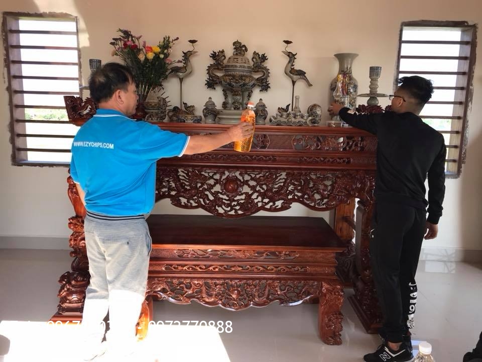 Sập Thờ Tứ Linh Gỗ Gụ Ngồi Trên Đôi Nghê Trầu. Chú Hải Hải Dương