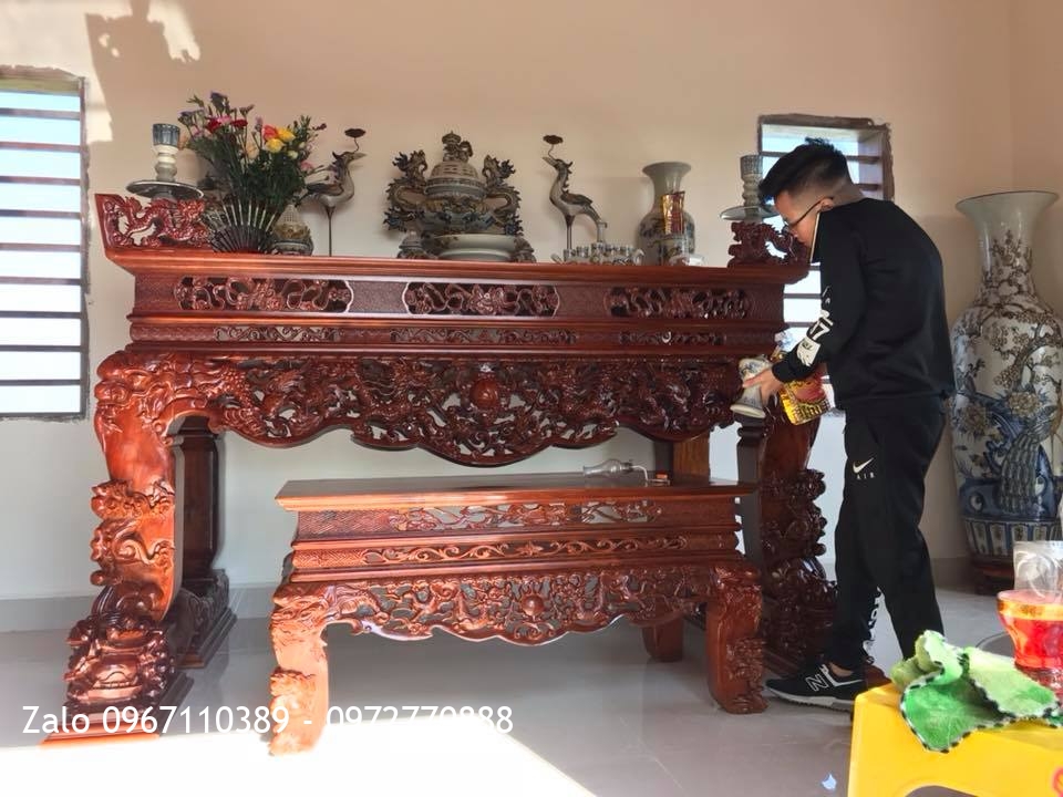 Sập Thờ Tứ Linh Gỗ Gụ Ngồi Trên Đôi Nghê Trầu. Chú Hải Hải Dương,.