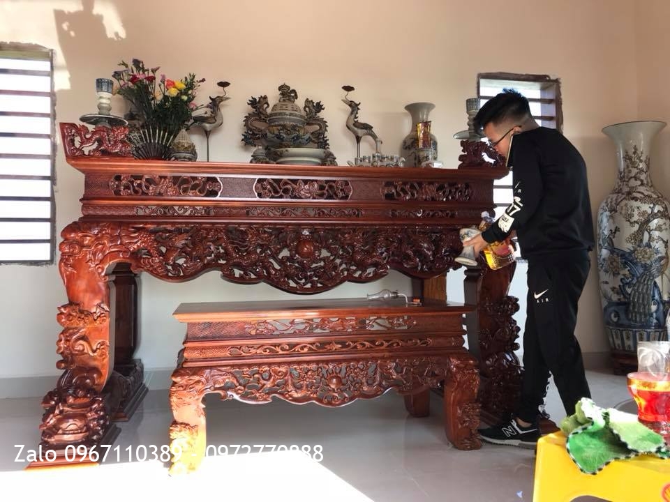 Sập Thờ Tứ Linh Gỗ Gụ Ngồi Trên Đôi Nghê Trầu. Chú Hải Hải Dương.:.