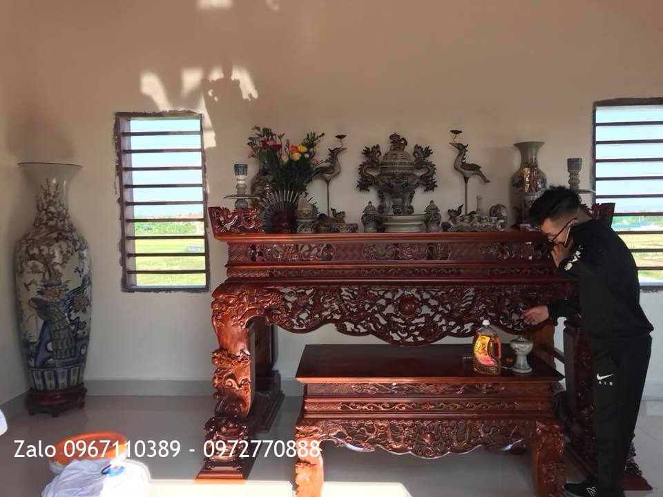 Sập Thờ Tứ Linh Gỗ Gụ Ngồi Trên Đôi Nghê Trầu. Chú Hải Hải Dương.:.