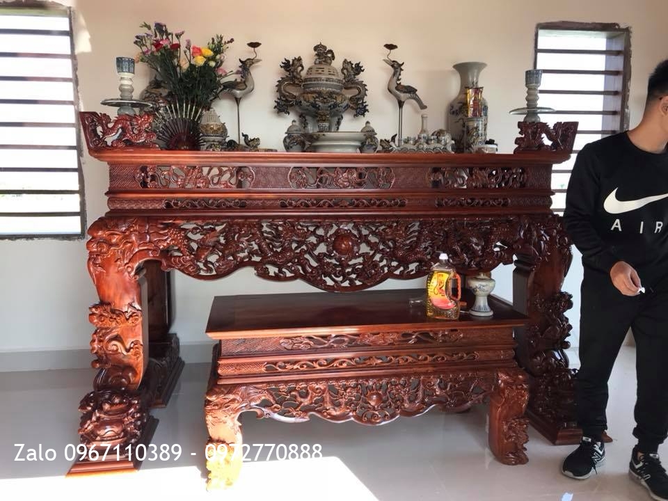 Sập Thờ Tứ Linh Gỗ Gụ Ngồi Trên Đôi Nghê Trầu. Chú Hải Hải Dương: