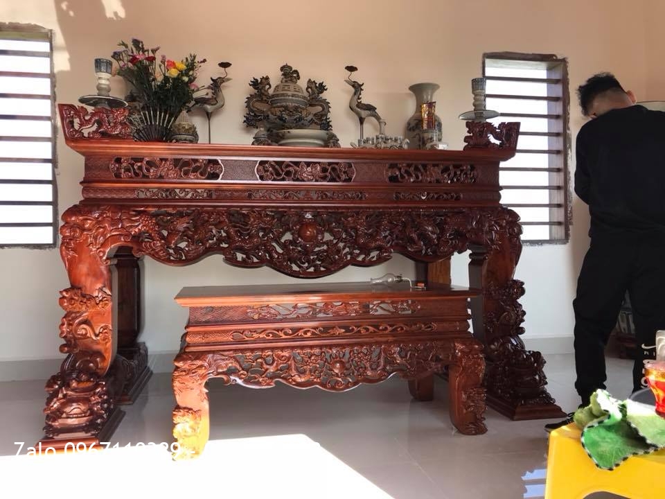 Sập Thờ Tứ Linh Gỗ Gụ Ngồi Trên Đôi Nghê Trầu. Chú Hải Hải Dương:::