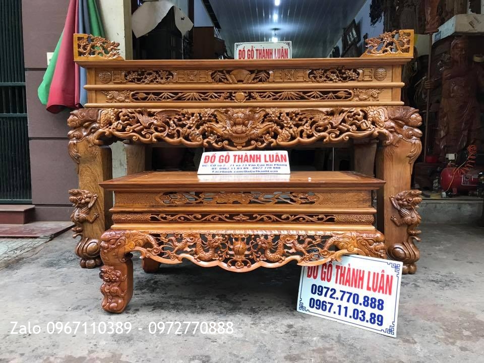 Sập Thờ Gỗ Gụ Đục Tứ Linh Chạm Thủ Công. Khách Tô Hiệu Hải Phòng