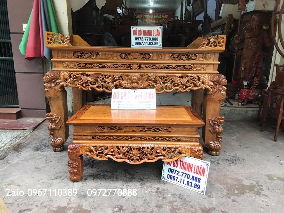 Sập Thờ Gỗ Gụ Đục Tứ Linh Chạm Thủ Công. Khách Tô Hiệu Hải Phòng.