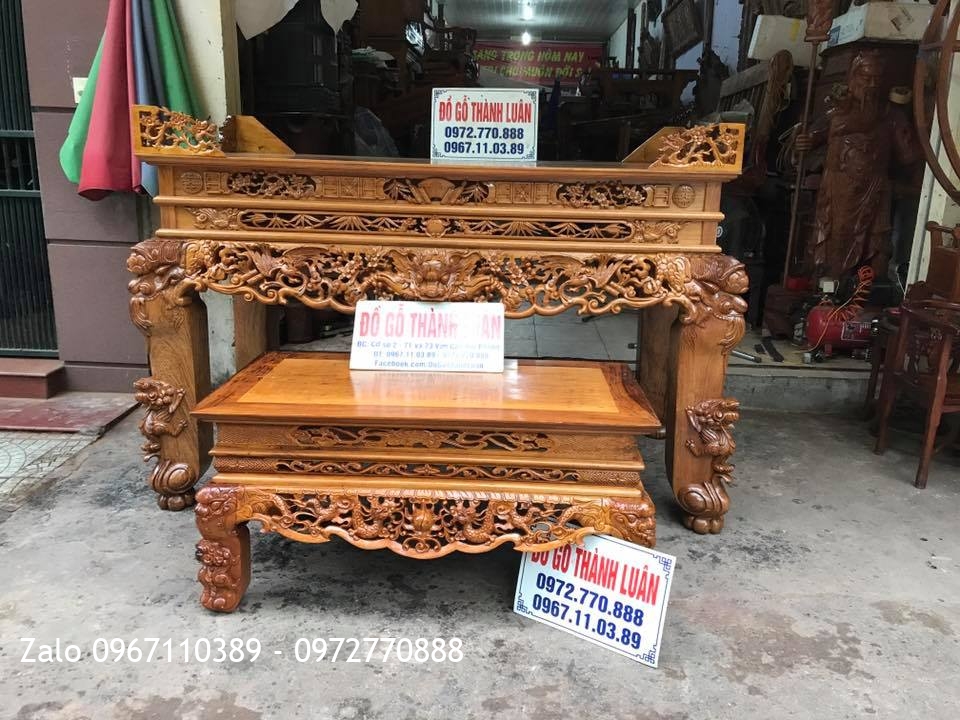 Sập Thờ Gỗ Gụ Đục Tứ Linh Chạm Thủ Công. Khách Tô Hiệu Hải Phòng.