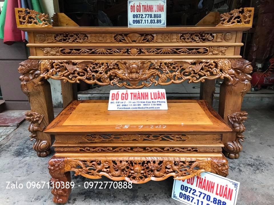 Sập Thờ Gỗ Gụ Đục Tứ Linh Chạm Thủ Công. Khách Tô Hiệu Hải Phòng.